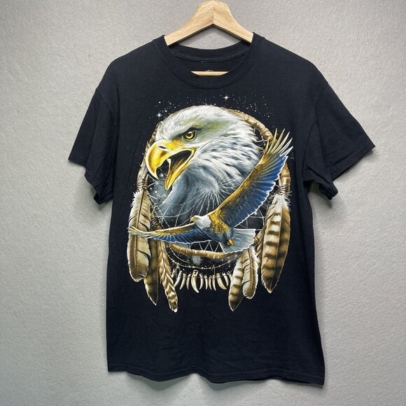 Dom Other - DOM T-Shirt Mens M Black Bald Eagle Art Tribal Dream Catcher Graphic Tee